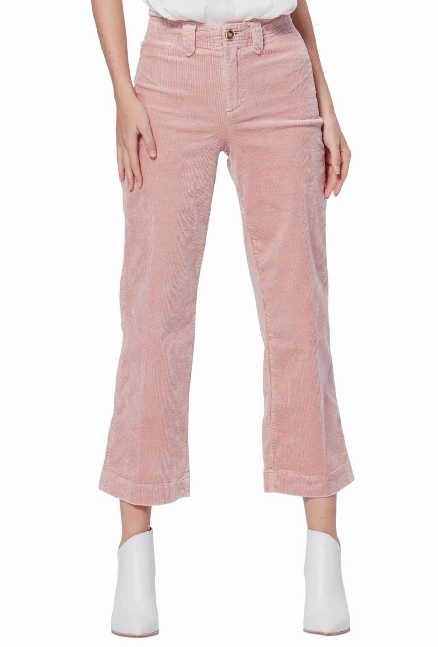 PAIGE Nellie Corduroy Wide Leg Pants 26 Blush Pink Cropped